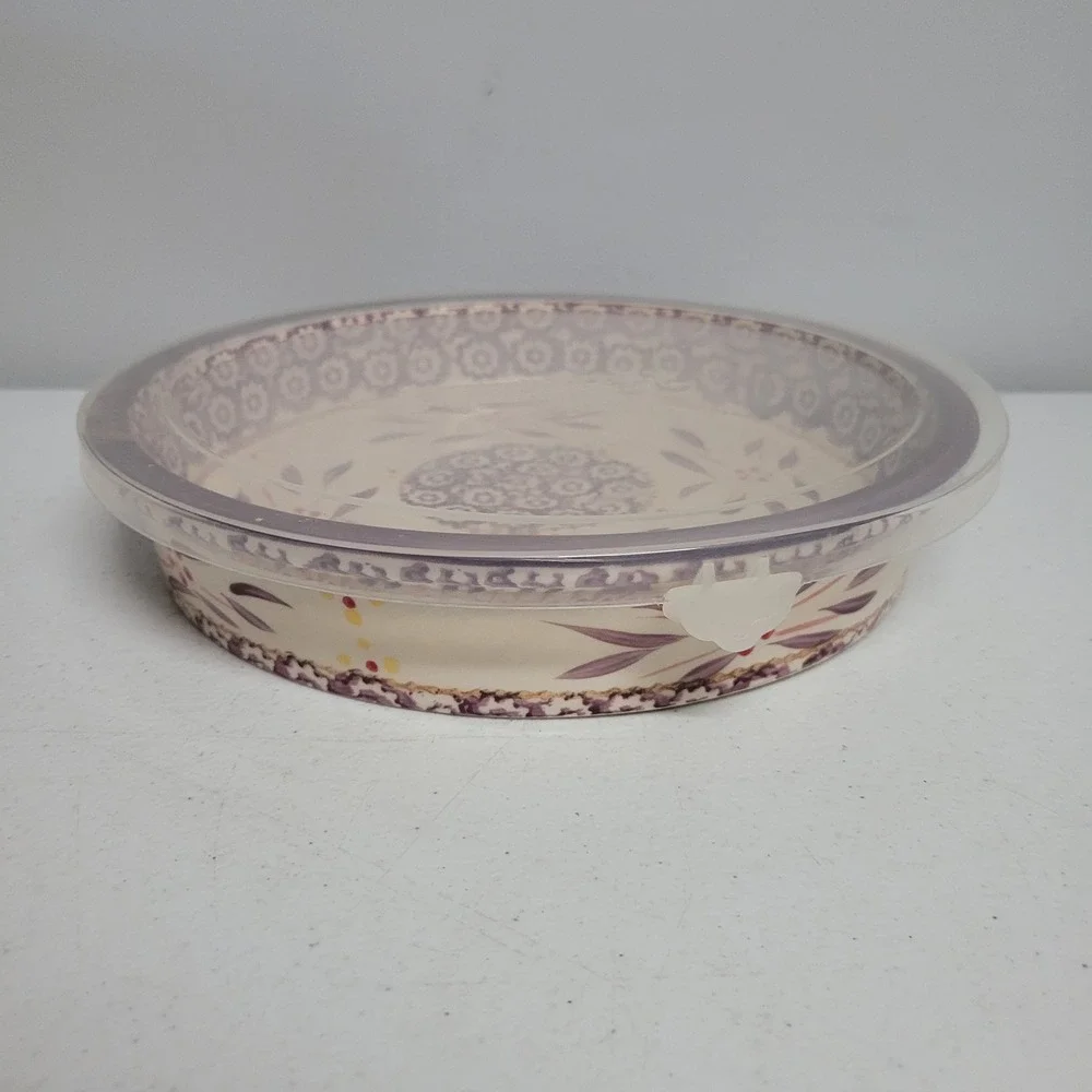 Temp-tations Old World Plum 9 Inch Round Baker with Lid Serving Dish Cottagecore